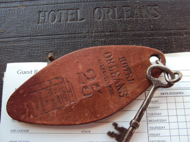 hotel key and blotter