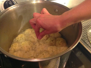 4.  Testing the dumplings for doneness