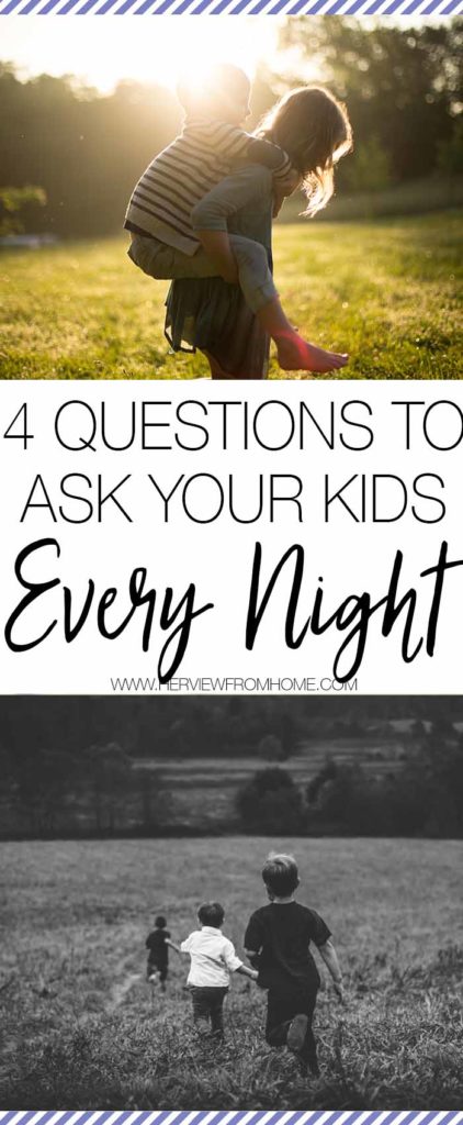 It's so easy for us to allow our days to pass by - with all the demands of motherhood, we have so many hoops to jump through each day. These 4 questions to ask can make such a different to your relationship with your kids. Try them out tonight and save for later. 