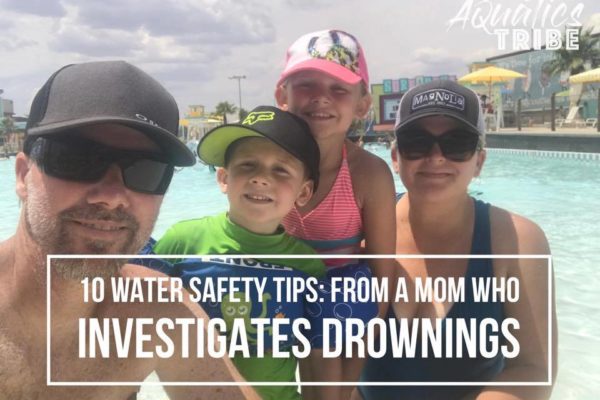 Family by the pool in summer with water safety tips