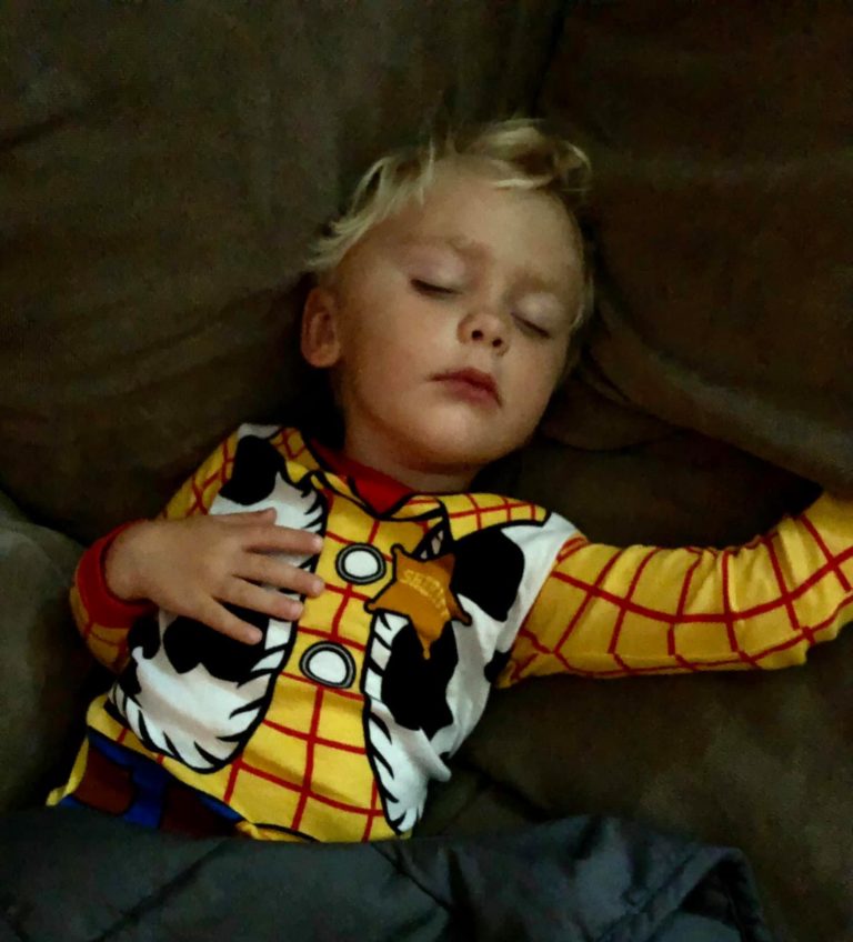 Sleeping toddler in pajamas