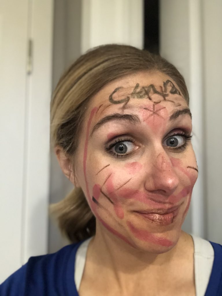 Woman with marker on her face