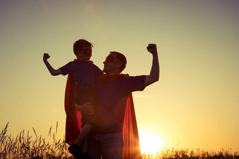 Dad and son superhero