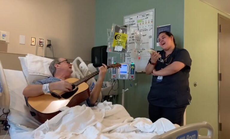 Cancer patient and oncology nurse sing O Holy Night duet