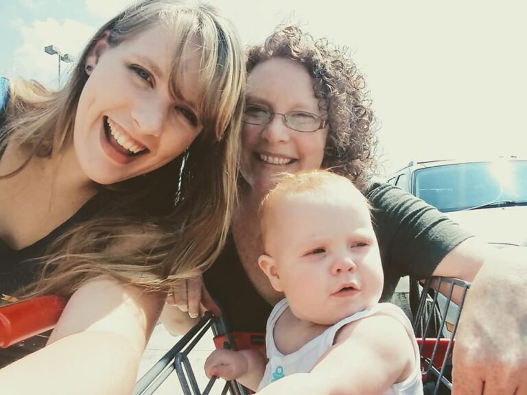 Selfie of woman, daughter, and grandbaby, color photo