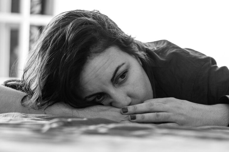Tired woman black and white photo