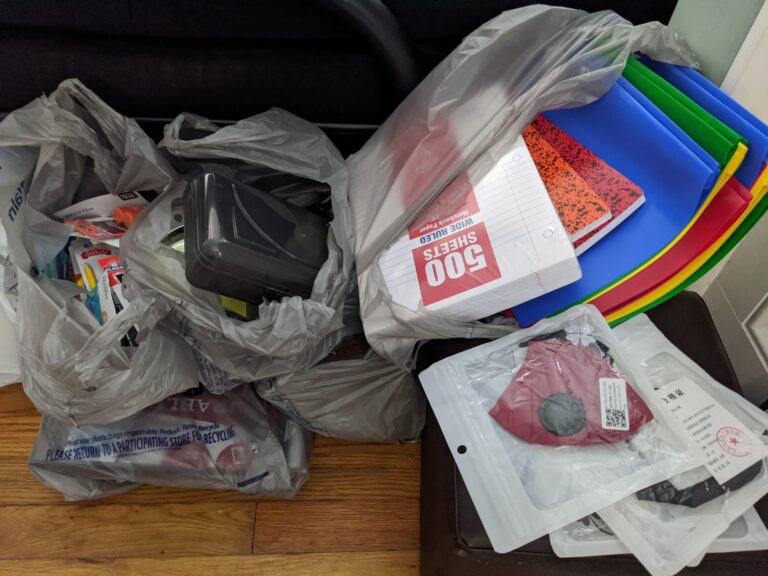 School supplies in bags