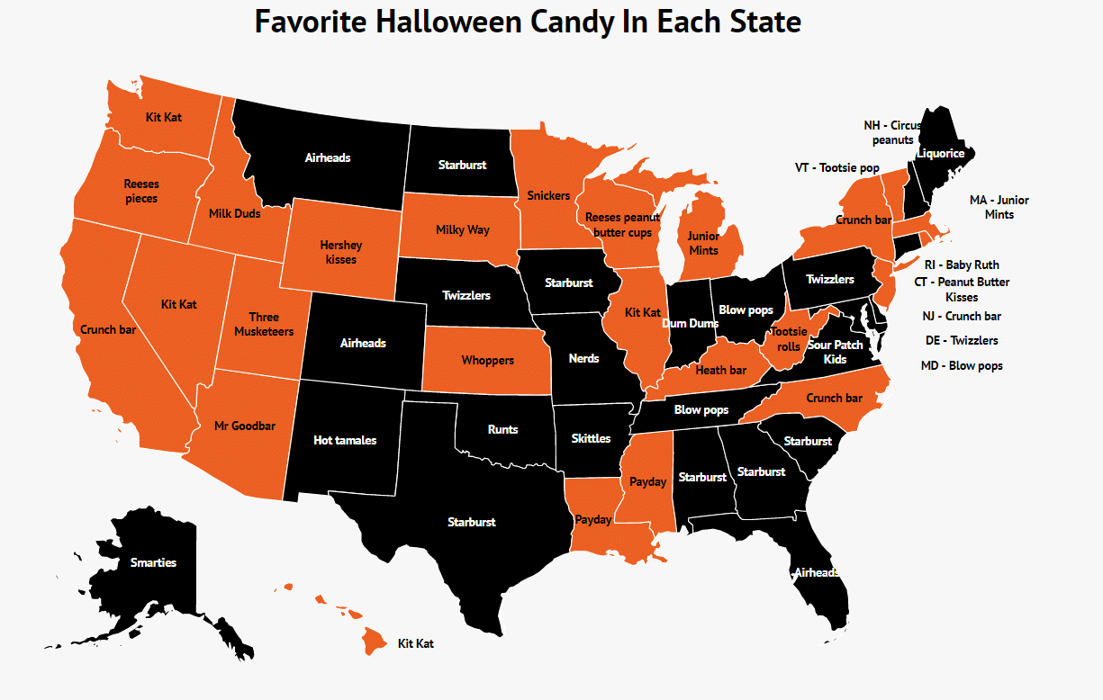 This Map Shows The Most Popular Halloween Candy in Each State—We'll Take The Reese's