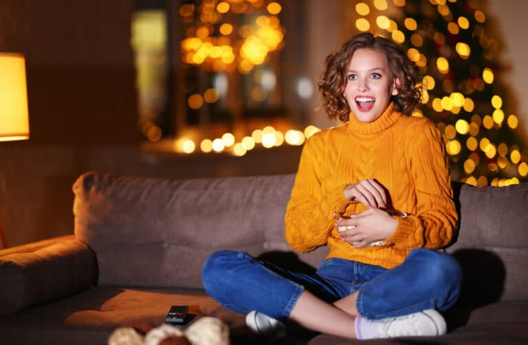 Woman watching Christmas movie