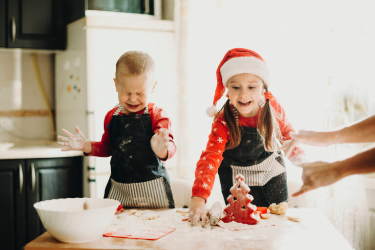 Kids making Christmas cookies