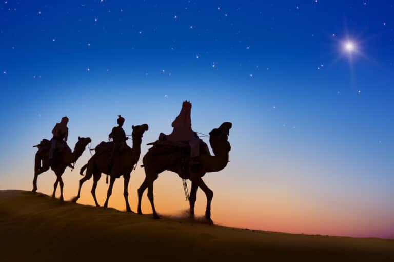 Three wise men following the star