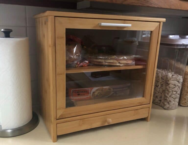 Breadbox on countertop, color photo