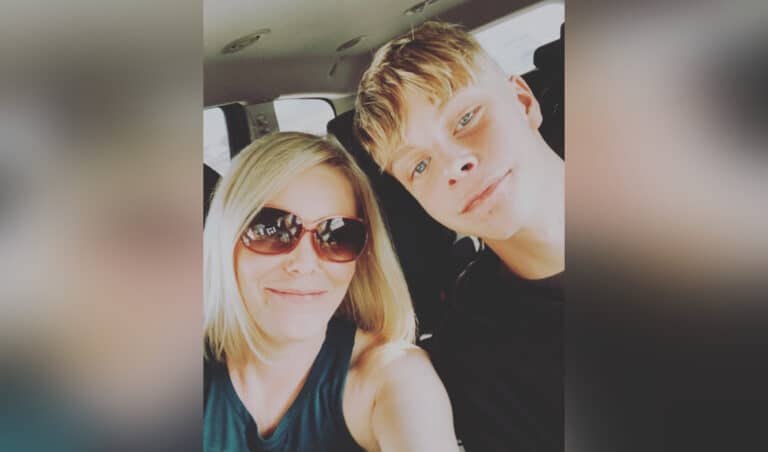 Mother and son selfie, color photo