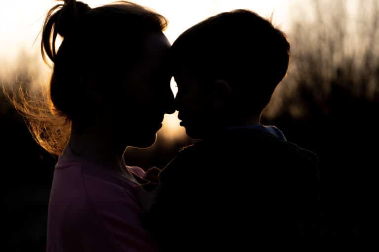 Silhouette of mother and child