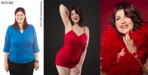 Woman posing in before and after photos pinup