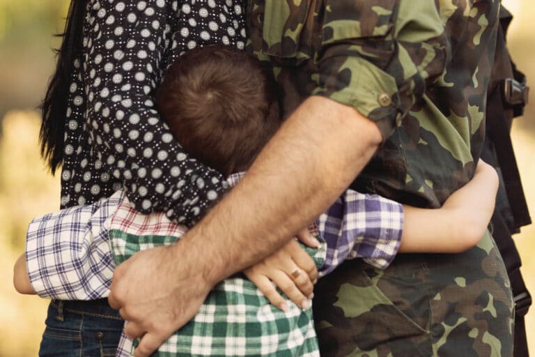 Military family hug