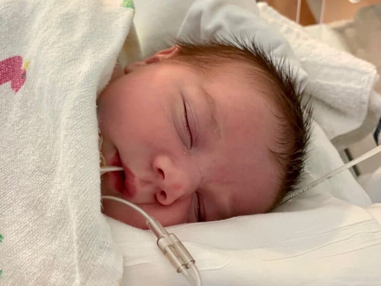 Newborn in hospital, color photo
