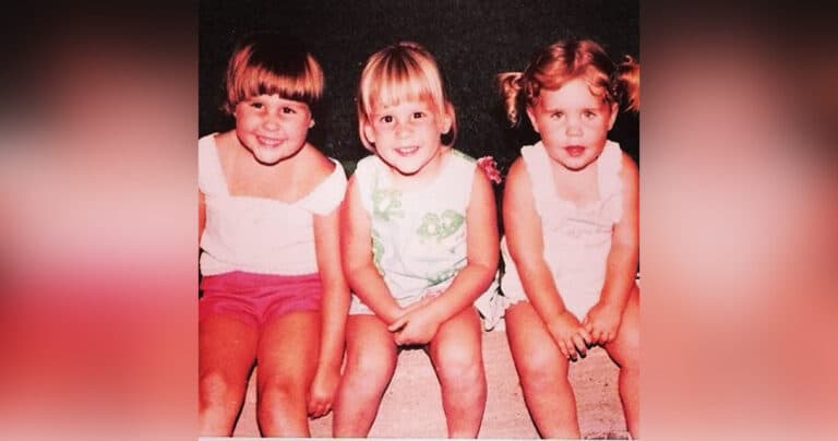 Older photo, three little girls, color photo