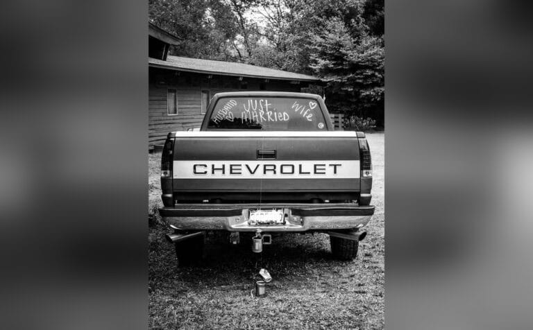 Old Chevrolet truck, black-and-white photo