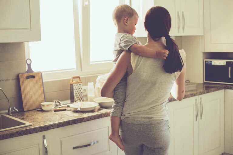 Mother and child in kitchen