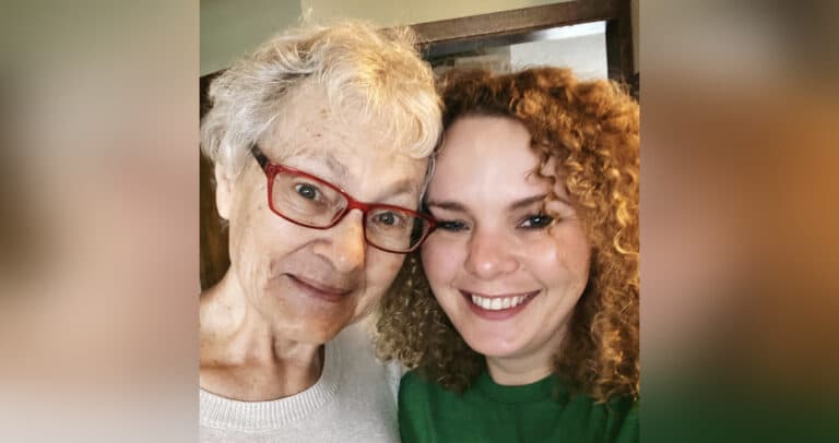 Grandmother with grown granddaughter, color photo