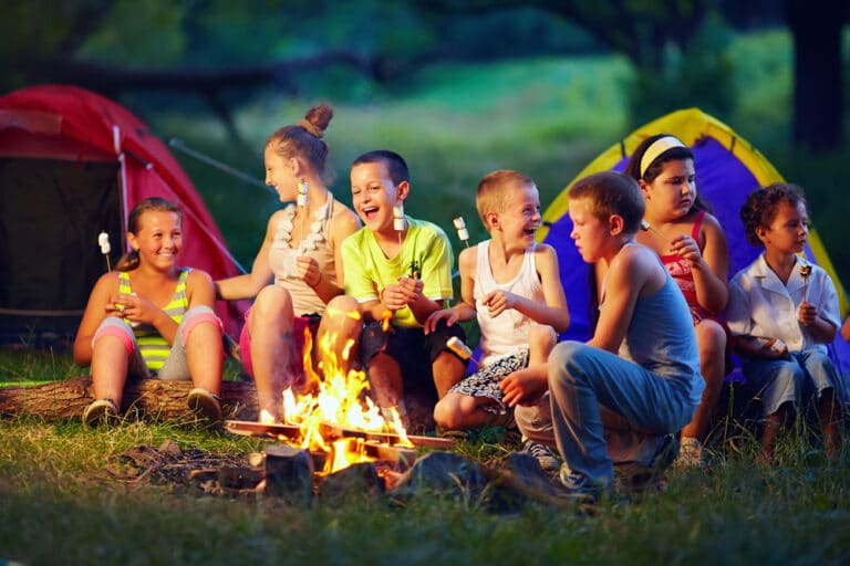Kids by campfire