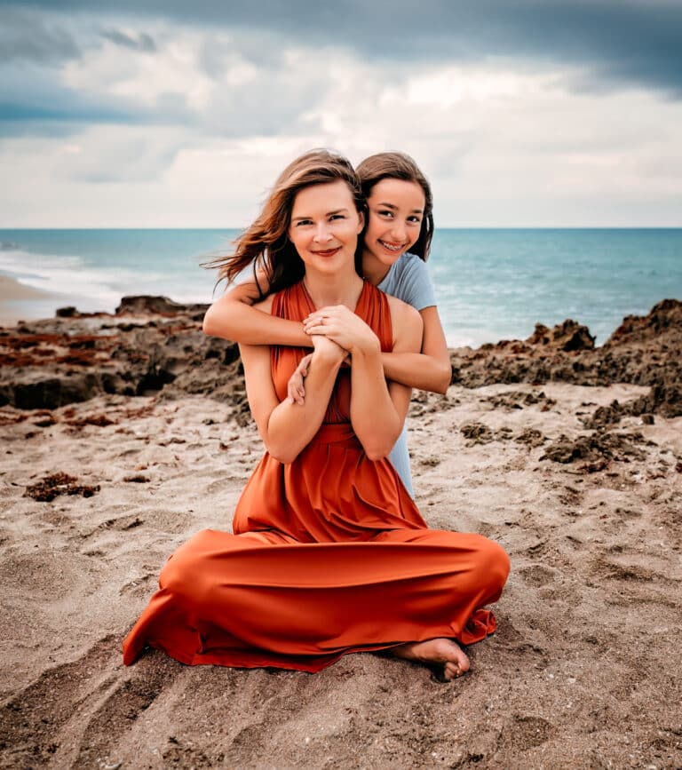 Mother daughter photo on beach