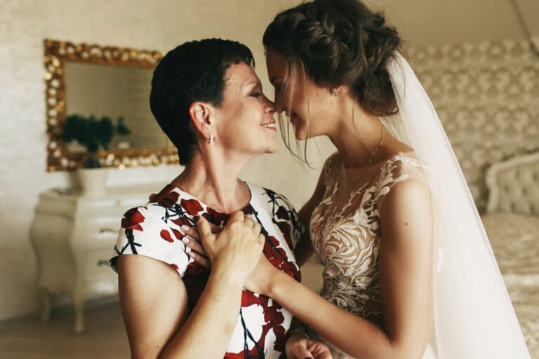 Mother and bride touch noses
