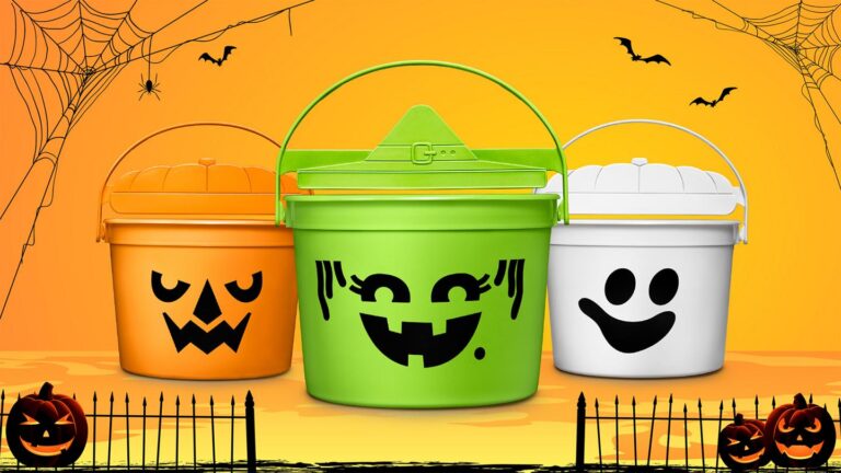 McDonald's Halloween Boo Buckets on orange background
