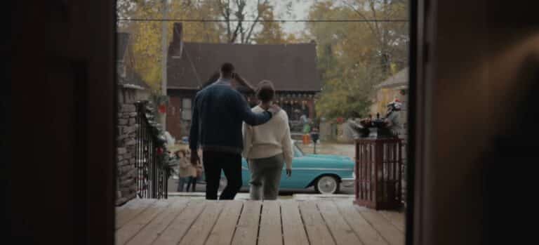 Chevy commercial showing older couple walking down steps to vintage car