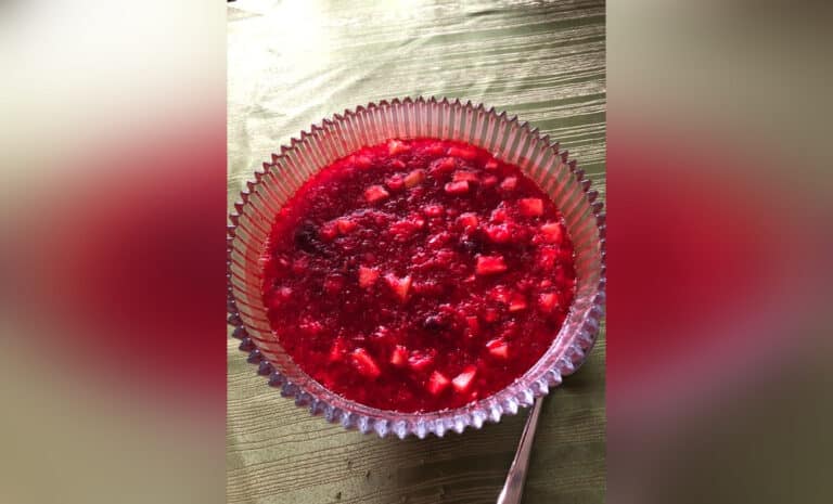 Bowl of cranberry salad, color photo