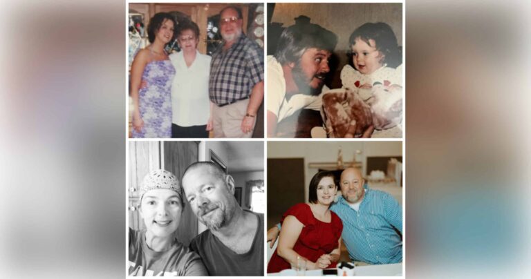 Four photos of a woman with important men in her life, color photo