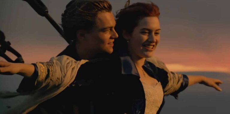 Titanic film from Paramount Pictures Jack and Rose on bow of RMS Titanic