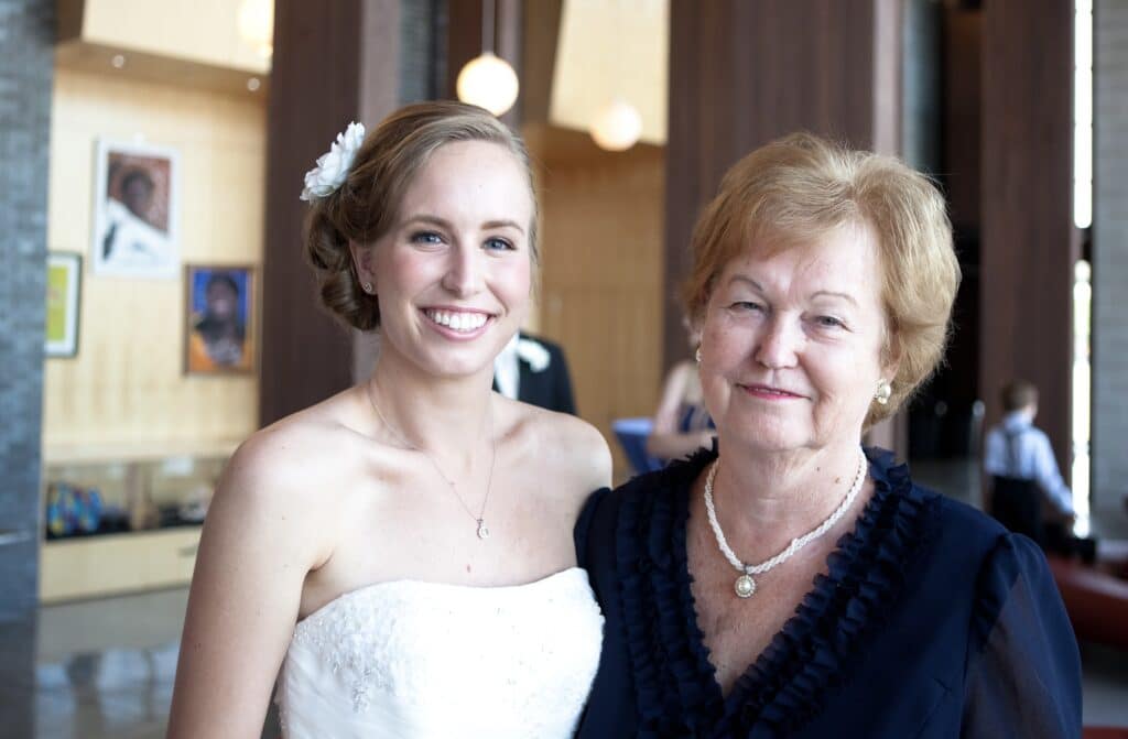 Grandmother and granddaughter at wedding