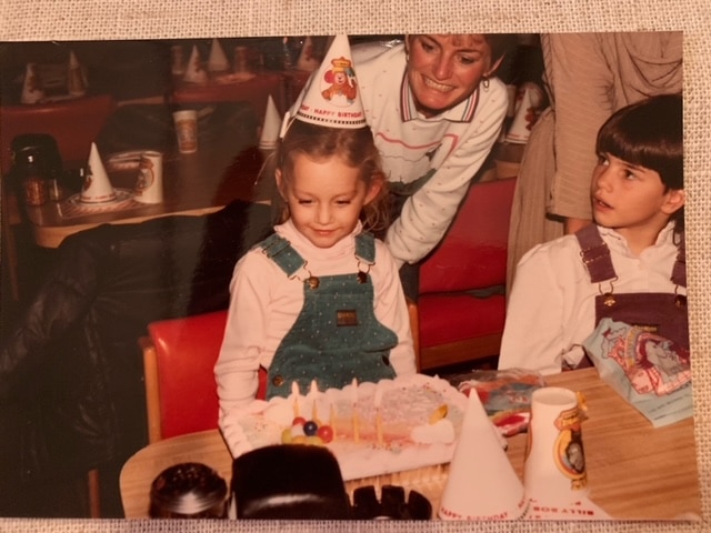 Child at a birthday party, old, color photo