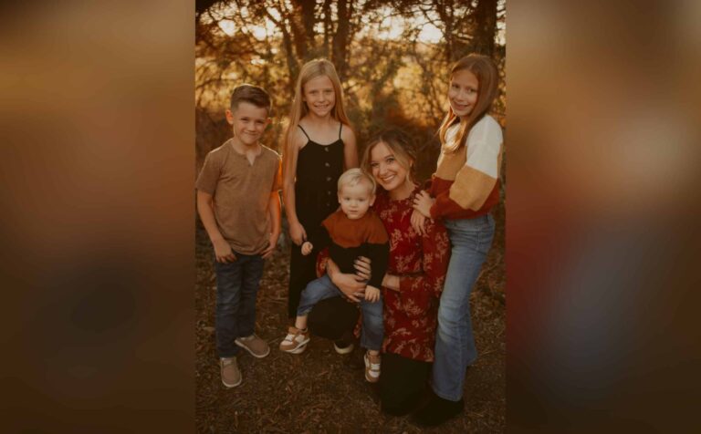 Mother and four children, color photo