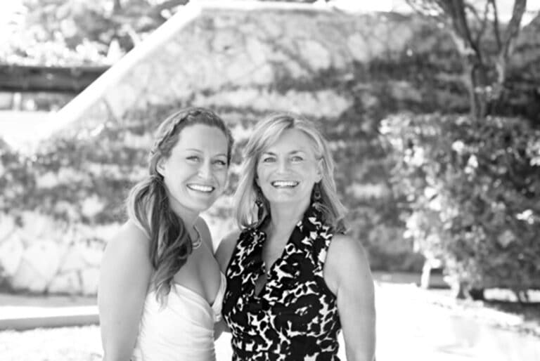 Mother and daughter, black-and-white photo