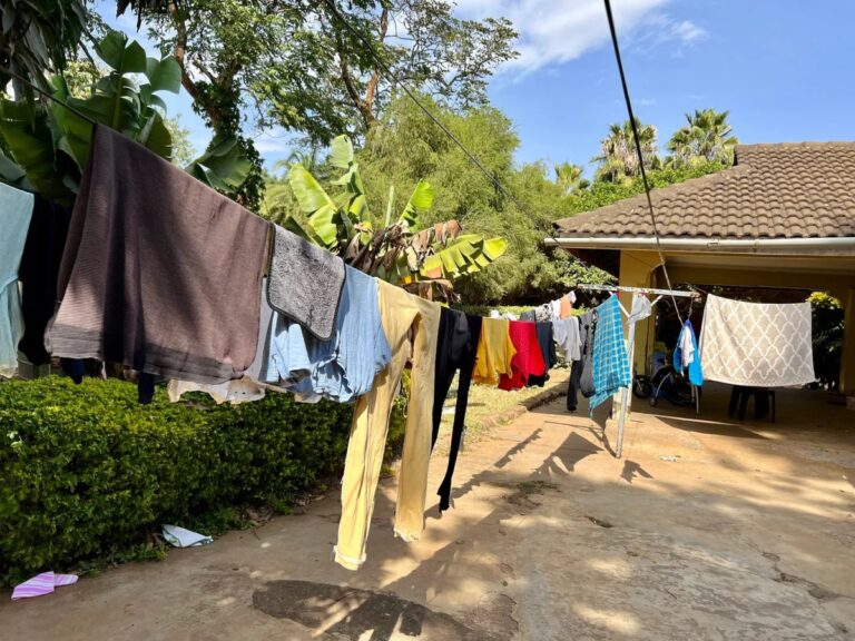 clothes hanging on line, color photo