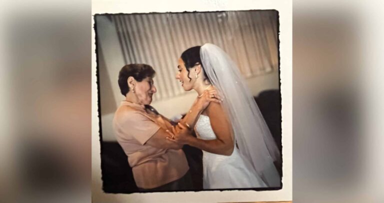 Wedding photo of woman with her grandma, color photo