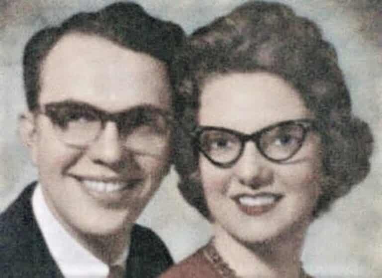 Husband and wife, posed older color photo
