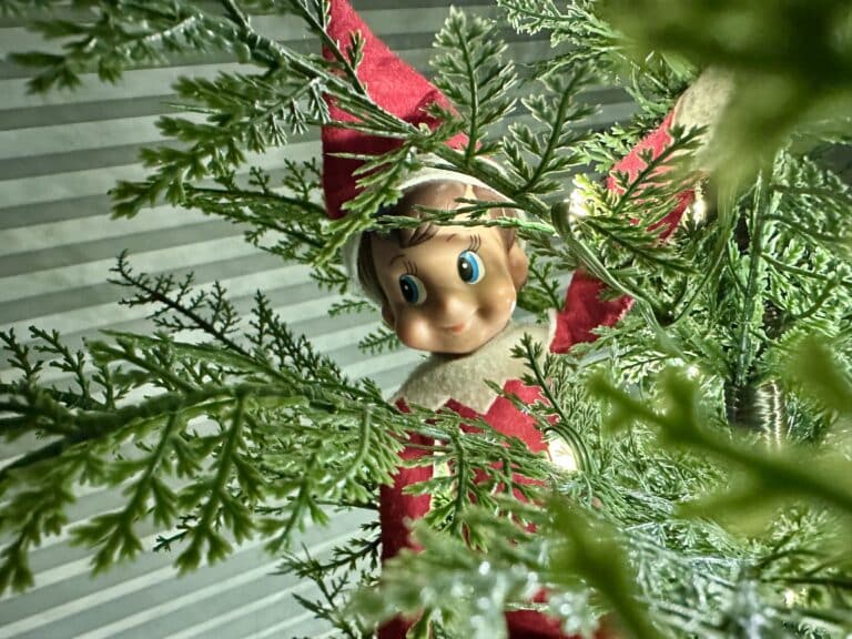 Elf on the Shelf in a Christmas tree