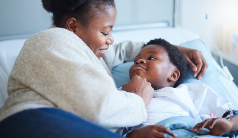 Mother and child at bedtime, tender moment