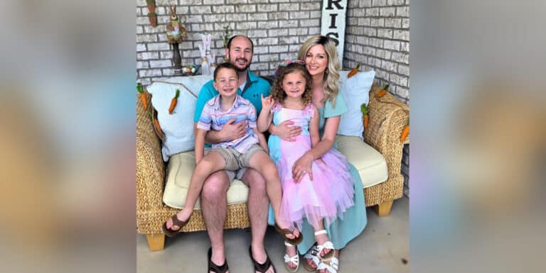 Family sitting on porch