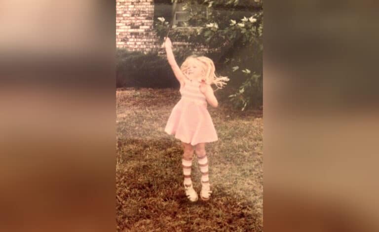 Little girl in vintage photo dancing