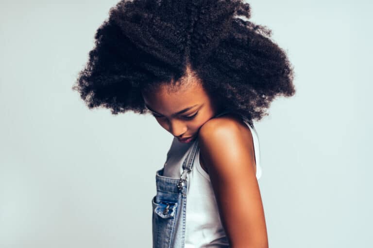 Tween girl side view