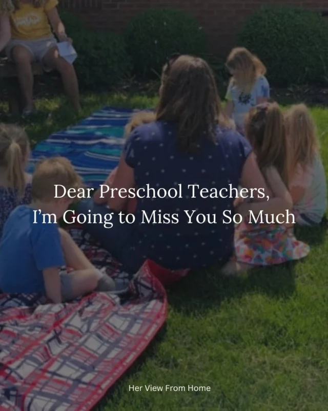 Dear preschool teachers,

There’s just no other way to say this—

I’m going to miss you so much.

You are the first adults outside of our family to spend your days with my children, and watching your relationships grow and develop this year has been the most bittersweet privilege.

I’m going to miss the bright smiles that light up your faces every time my kids come bounding toward you on good days, and how tenderly you hold their little hands and guide them away from me on the tough ones.

Comment “essay” and we will DM this to you or head on over to the link in bio to read in full🤍

Written by @showerarguments